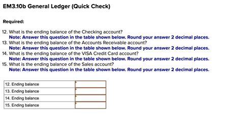 Em310b General Ledger Quick Check Required 12what Is The Ending Balance