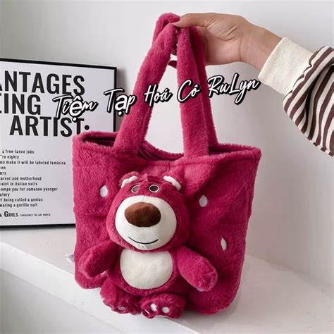 Túi Đeo Vai Gấu Hồng Lotso Lông Siêu Mịn Siêu Dễ Thương Màu Hồng