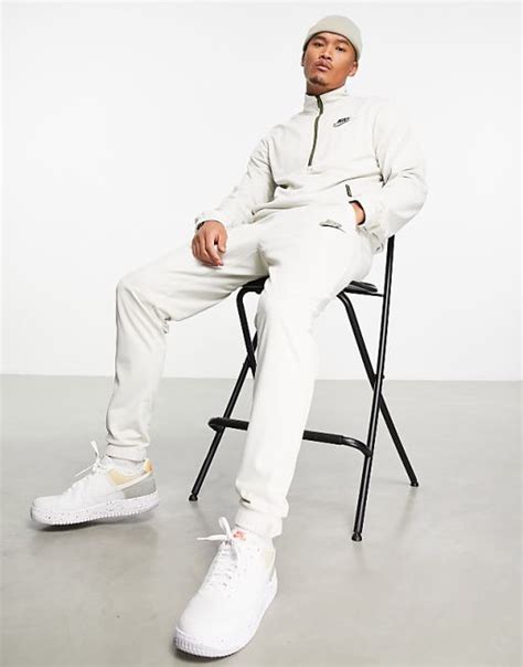 Nike Knit 14 Zip Tracksuit Set In Off White Asos