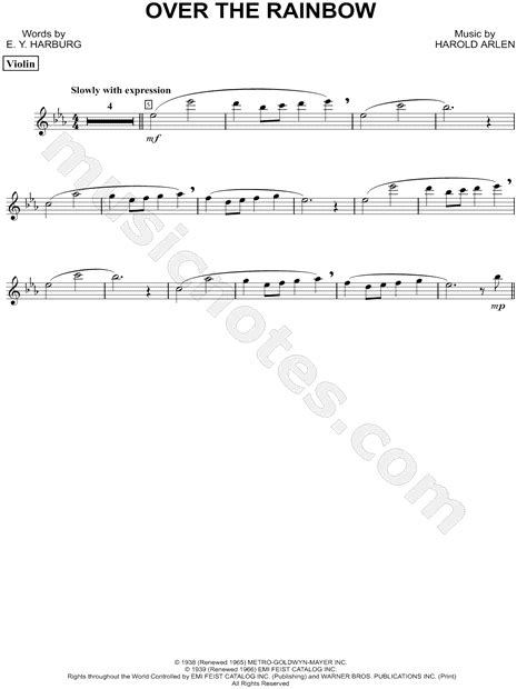 Over The Rainbow Violin From The Wizard Of Oz Sheet Music Violin