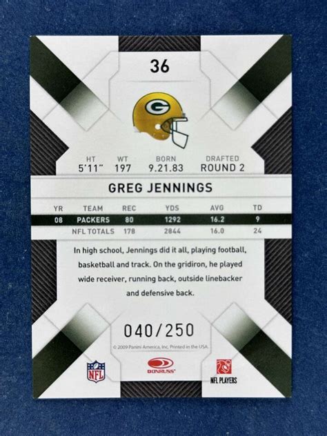 Donruss Threads Silver Greg Jennings Green Bay Packers Ebay