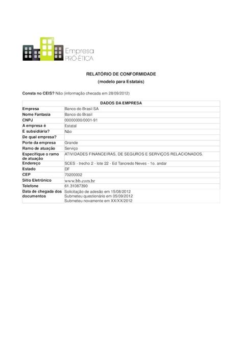 PDF RELATÓRIO DE CONFORMIDADE modelo para Estatais PDF