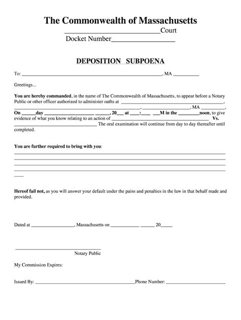 Fillable Online Deposition Subpoena Form Capitol Constable Service