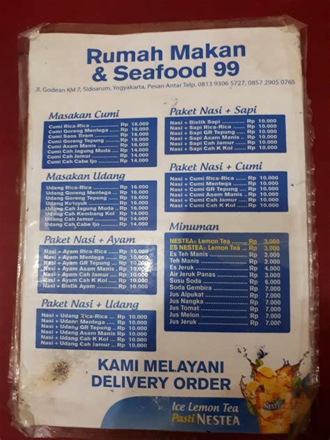 Menu At Rumah Makan Seafood Restaurant Godean Jalan Godean Km