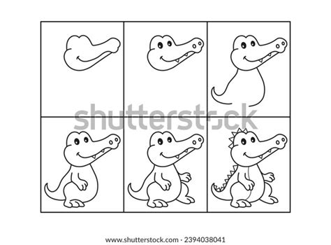 Crocodile Step By Step Drawing Coloring Stock Vector (Royalty Free) 2394038041 | Shutterstock