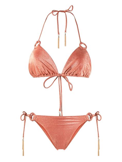 Zimmermann Devi Lurex Ring Two Piece Bikini Set In Coral Modesens