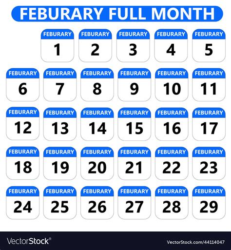 Set full february date of month calendar in blue Vector Image