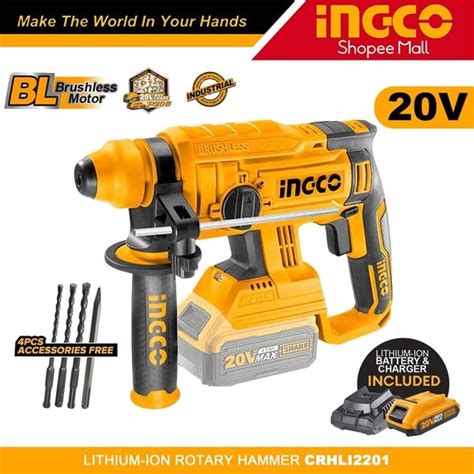 Ingco Industrial Lithium Ion Cordless Rotary Hammer Drill Brushless Motor 20v P20s Ct Crhli2201