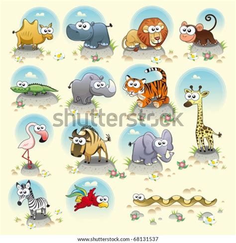 Savannah Animals Funny Cartoon Vector Characters Stock Vector (Royalty ...