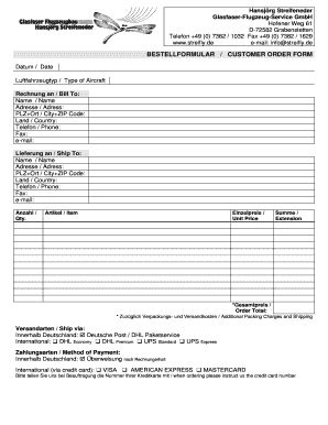 Fillable Online Bestellformular Customer Order Form Fax Email Print