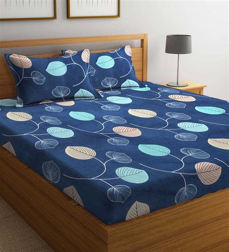 Buy Blue Floral Tc Cotton Blend Queen Sized Bed Sheets With