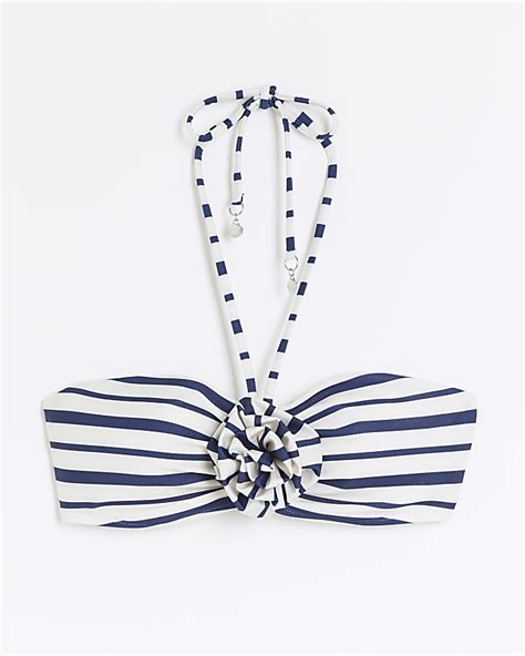 White Stripe Corsage Bandeau Bikini Top River Island