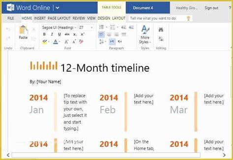 Free Timeline Template Word Of 12 Month Timeline Template for Word Line ...