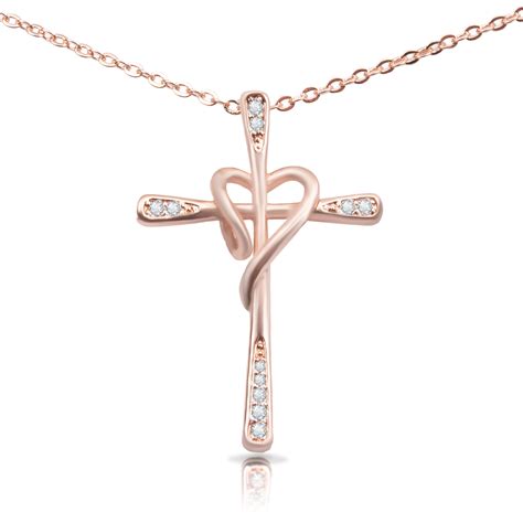 Pave Cross Heart Necklace Rosegold Amanda Blu And Co