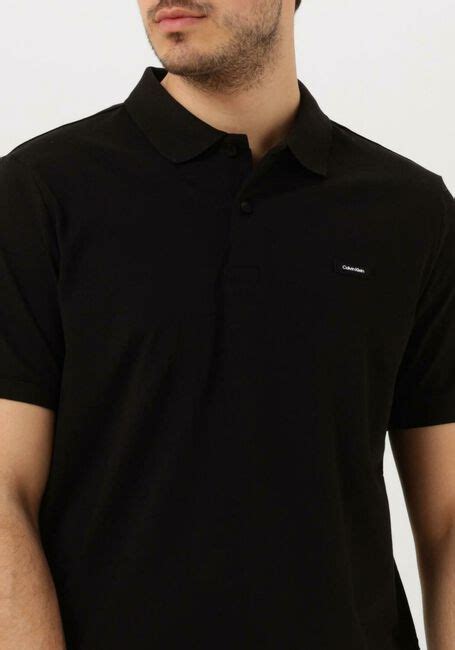 Zwarte Calvin Klein Polo Stretch Pique Slim Button Polo Omoda