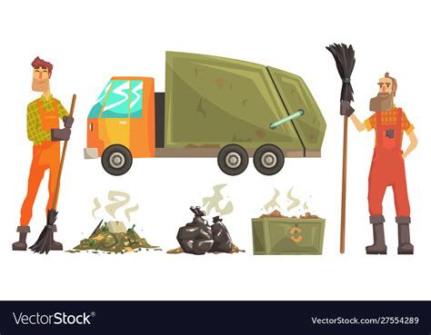 Sanitation Workers Gathering Garbage And Waste Vector Image