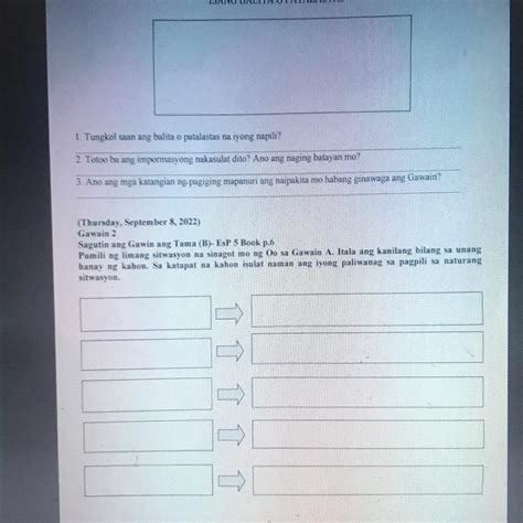 Thursday September 8 2022 Gawain 2 Sagutin Ang Gawin Ang Tama B