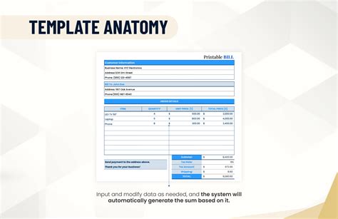 Printable Bill Template in Excel, Google Sheets - Download | Template.net