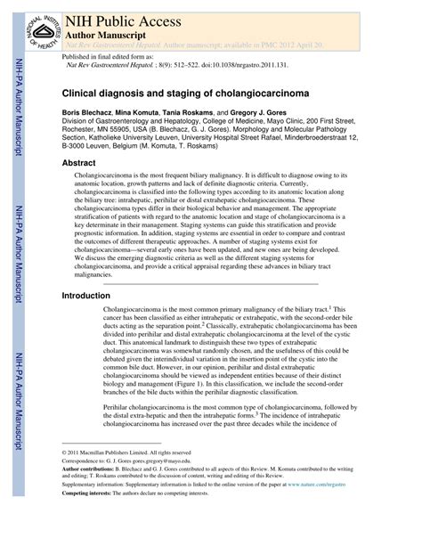 (PDF) Clinical diagnosis and staging of cholangiocarcinoma