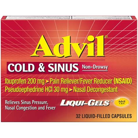 Advil Cold Sinus Pain Reliever Fever Reducer Liqui Gels Capsules 32