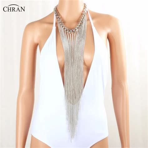 Chran Halter Lingerie Sexy Showgirl Exotic Jewelry Bra Chain Tassel