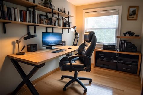 Premium AI Image | A home office with a desk and a monitor