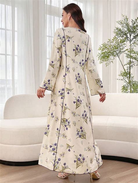 SHEIN Najma Women S Elegant Floral Printed Bell Sleeve Long Dress