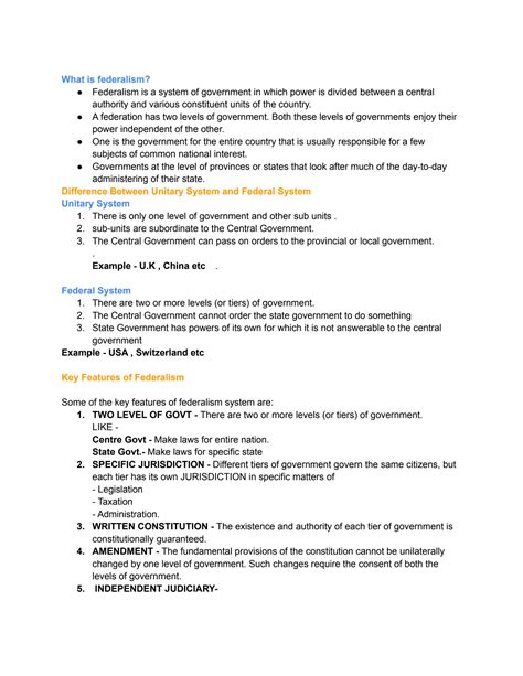 SOLUTION Federalism Class 10 Notes Studypool