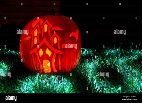 Haunted House Pumpkin Carving Stock Photo - Alamy