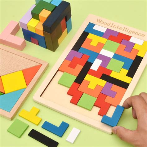 Puzzle Colorful Wooden Tangram For Kids Children Toys Learning Education Board Games Puzzles ...