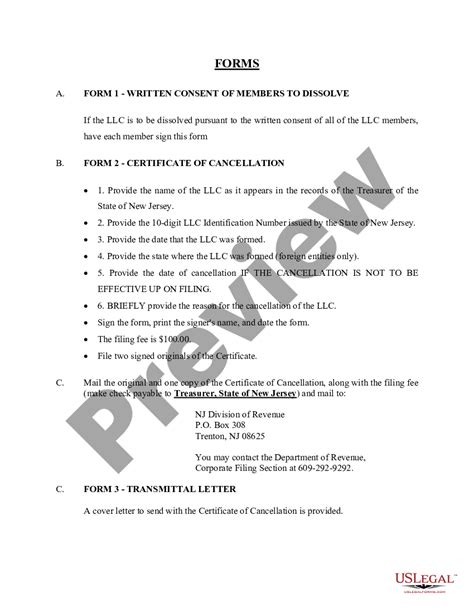 Plan Of Dissolution Template Nj