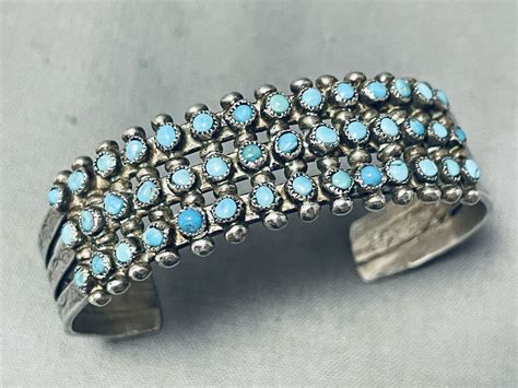 Very Old Vintage Zuni Turquoise Eye Sterling Silver B Gem