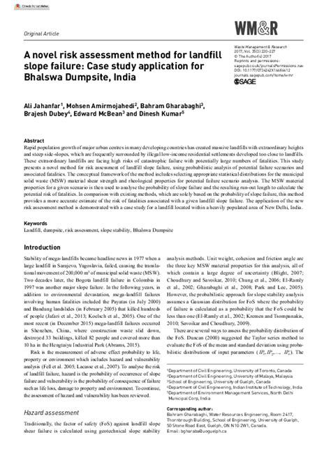 Pdf A Novel Risk Assessment Method For Landfill Slope Failure Case