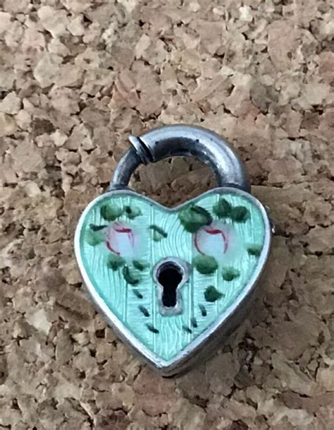 Vintage LAMPL Sterling Silver Enamel Puffed Puffy Heart Padlock Charm