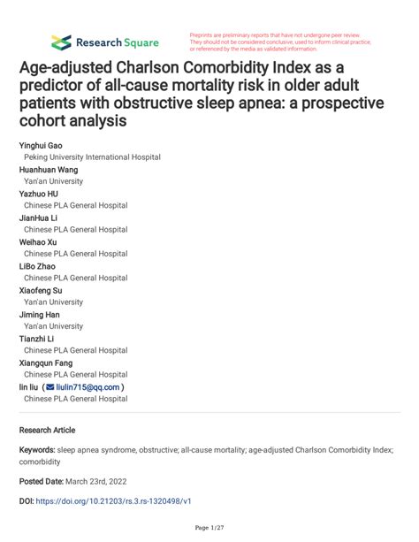 Pdf Age Adjusted Charlson Comorbidity Index As A Predictor Of All