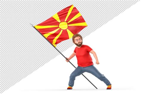 Premium PSD Man Proudly Holding Flag Of North Macedonia Isolated On