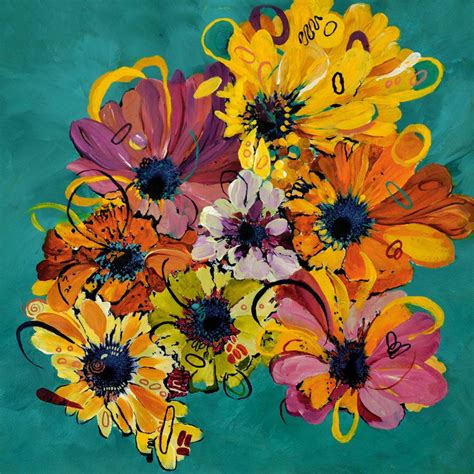 Modern Abstract Flower Art Floral Bouquet Painting Jubilee 20 X 20