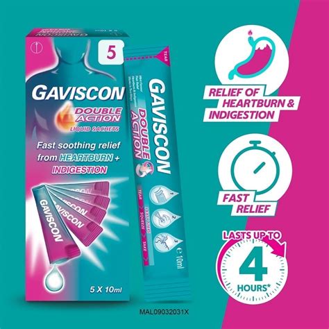 Gaviscon Heartburn And Indigestion Relief Double Action Sachet 5 X 10ml