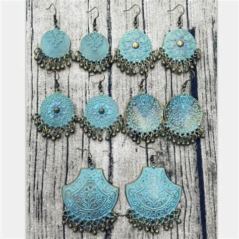 Original European Made Old Bronze Green Retro Earrings Boho Hippie Jewelry Gypsy Women Thailand