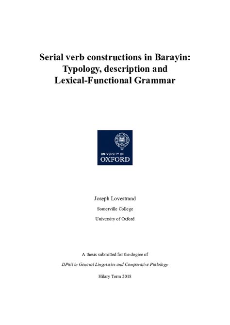 Pdf Serial Verb Constructions In Barayin Typology Description And