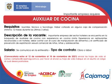 CONVOCATORIA CENTRO DE EMPLEO AUXILIAR DE COCINA Cajamag