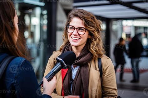 Ai Generated Woman Wearing Glasses Speaking To An Interviewer 43038119