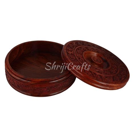 Ortus Round Shape Seasoned Sheesham Woodrosewood Engraved Casserole