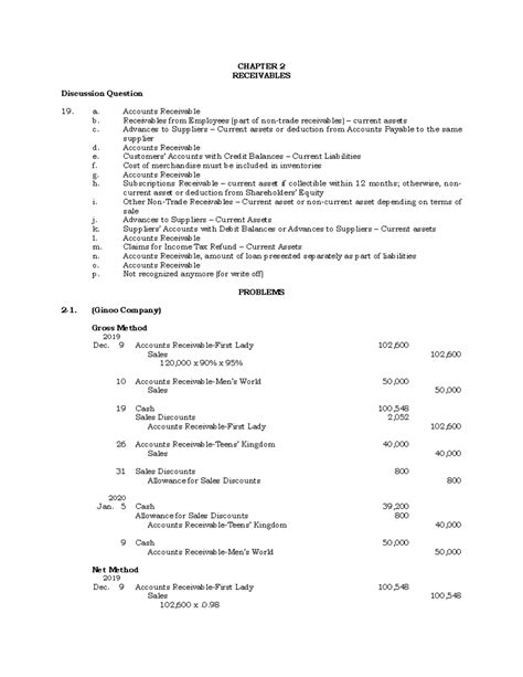 Answer Key for Receivables Chapter Exercises (Empleo 2019/2020) - Studocu