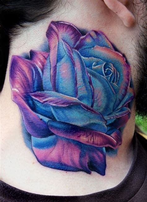 Great Beautiful Blue Rose Tattoo On Neck Tattooimages Biz