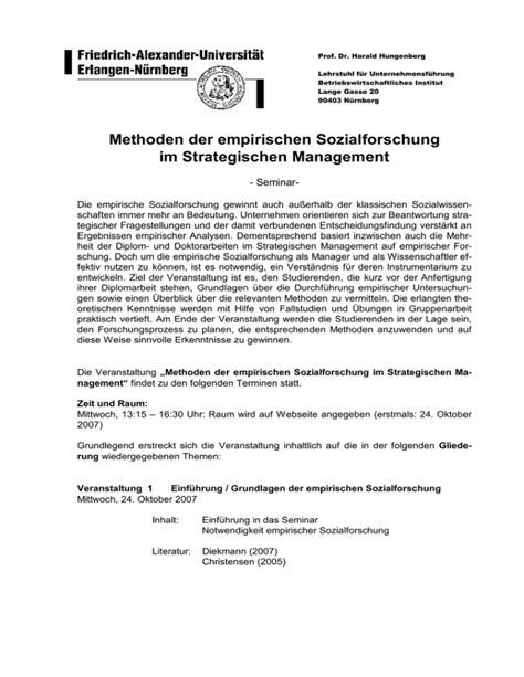 Methoden Der Empirischen Sozialforschung Im Strategischen