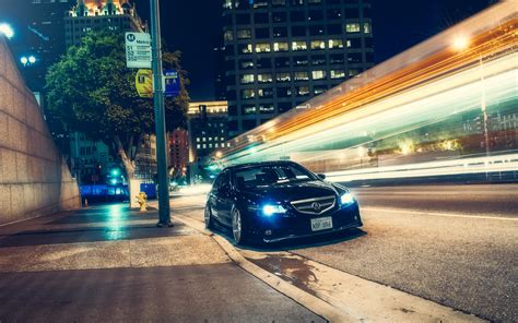 car, city, long exposure, night, street, vehicle HD Wallpaper