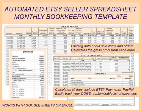 Etsy Seller Spreadsheet Etsy Bookkeeping Template Etsy Etsy