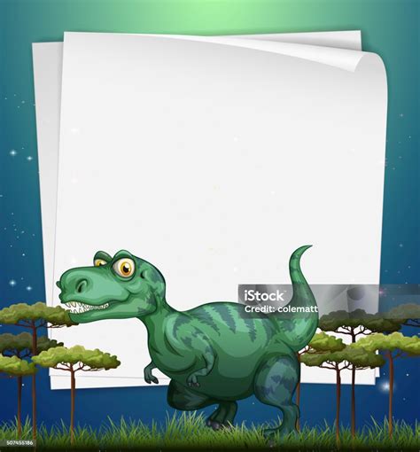 Border Design With Trex In The Field Stock Illustration Download