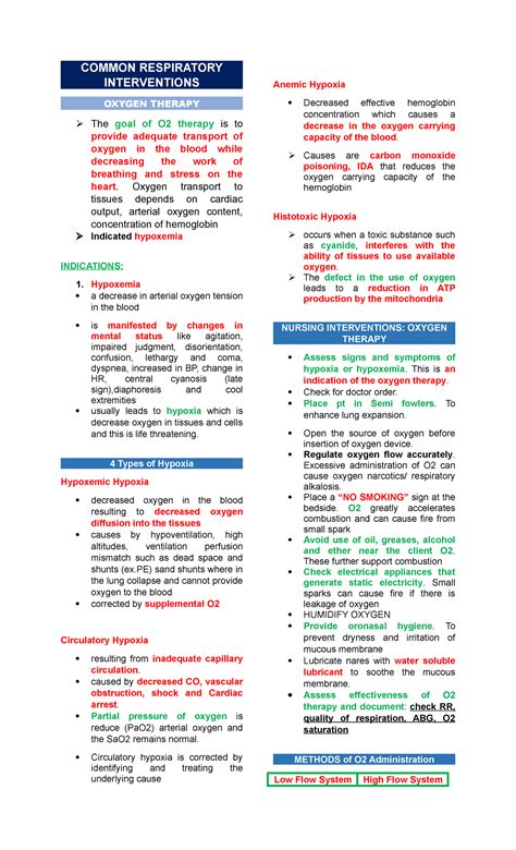 Common Respiratory Interventions COMMON RESPIRATORY INTERVENTIONS